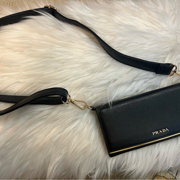Prada black leather long wallet on chain ( adjustable strap). w gold hardware - Picture 3 of 16